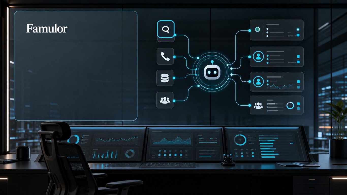 Famulor omnichannel architecture for WhatsApp, phone calls, CRM, and human takeover