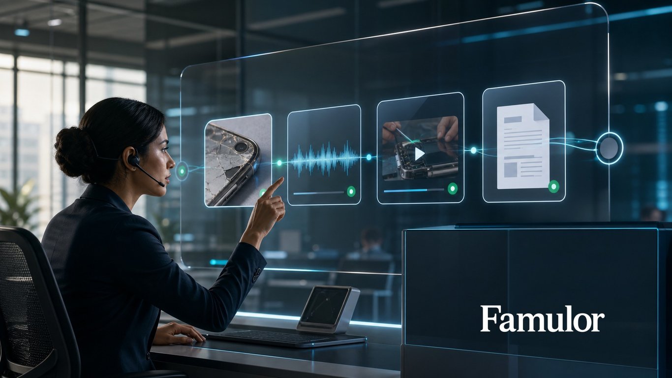 Famulor enterprise rich-media workflow with image, audio, video, and document